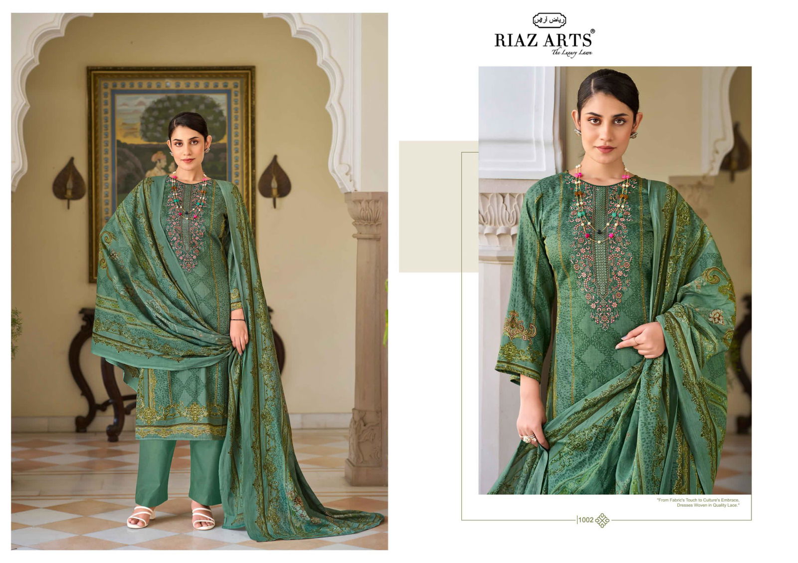 Surbhi By Riaz Arts Karachi Lawn Camric Printed Dress Material Exporters In India